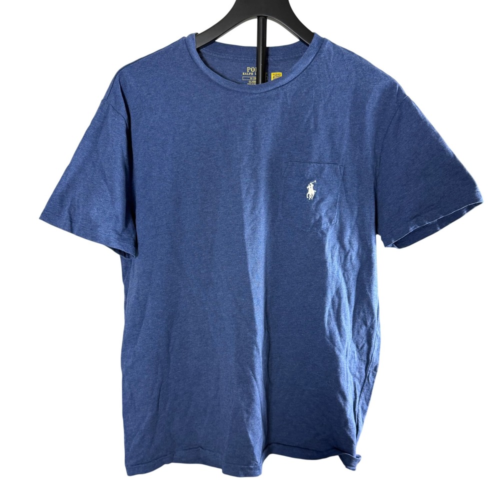Polo Ralph Lauren Mens Classic Fit Pocket T-Shirt Blue Heathered Pony Logo M